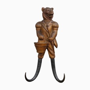 Black Forest Carved Whip Holder with Bear, 1900s