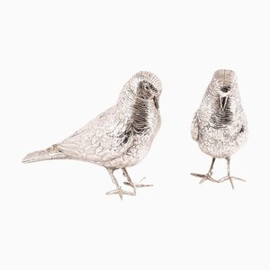 Antique Silver-Plated Bronze Table Doves, 1890s, Set of 2