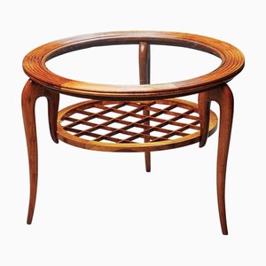Round Coffee Table in Walnut and Glass by Osvaldo Borsani, Italy, 1950s