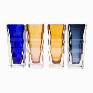 Schwedische Glasvasen in Blau & Bernstein von Orrefors, 4 . Set