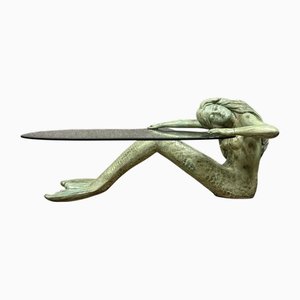 Table Basse Sirène en Bronze avec Patine Verte, 1970
