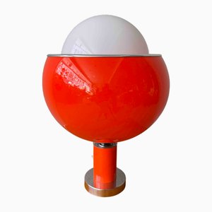 Tischlampe aus Orangefarbenem Acrylglas & Opalglas, Italien, 1970er