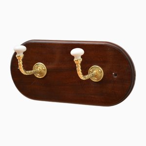 Mahogany and Brass Wall Coat Rack, 1880s