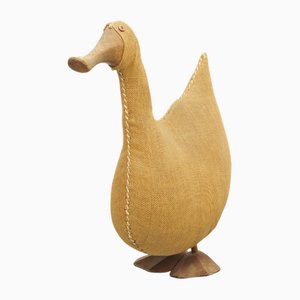 Canard en Peluche avec Bec en Bois et Yeux en Verre, 1960s