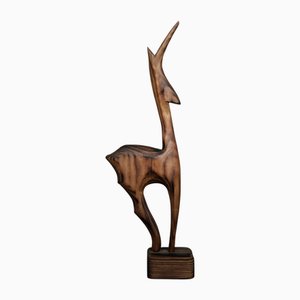Statuetta Gazelle Mid-Century moderna in legno scuro, Danimarca, anni '60