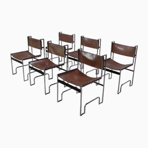 Modernist Chrome and Leather Dining Chairs, 1970s, Set of 6