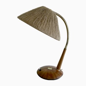 Vintage Schreibtischlampe aus Holz & Sisal von Temde, 1960er