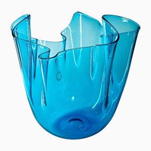 Fazzoletto Vase in Blue Murano Glass from Venini, Italy