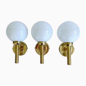 Vintage Danish Glass and Brass Sconces by Abo Reinders, Set of 3