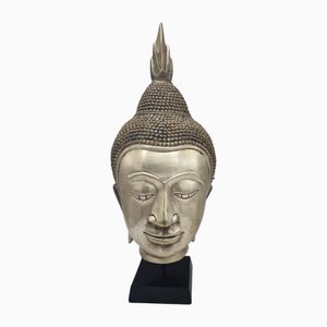 Estatuilla con cabeza de Buda de latón plateado, años 60