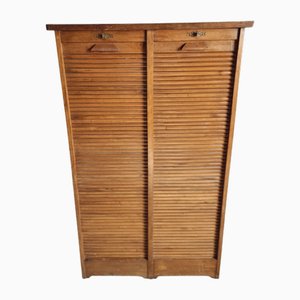 Antique French Tambour Filing Cabinet in Beech, 1920s