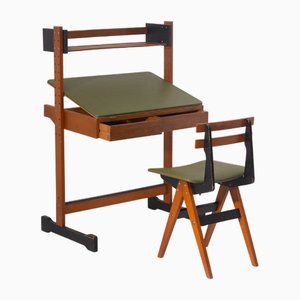 Verstellbarer italienischer Schreibtisch & Stuhl von Fratelli Reguitti, 1950, 2er Set
