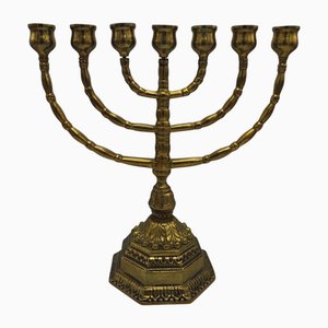 Brass Seven-Branched Candleholder Menorah, 1950s