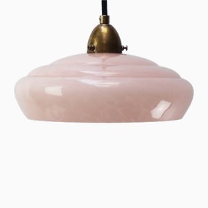 Lampe à Suspension Clichy Rose en Verre Reeded, France