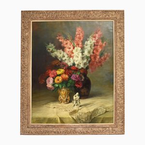 Julien Stappers, Iris und Gerbera, Ölgemälde, gerahmt
