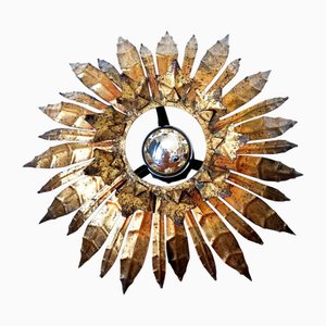 Lámpara de techo en forma de sol de latón, años 60