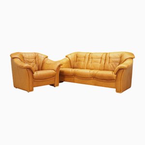 Danish Cognac Living Room Set from Skalma Møbelfabrik, 1970, Set of 2