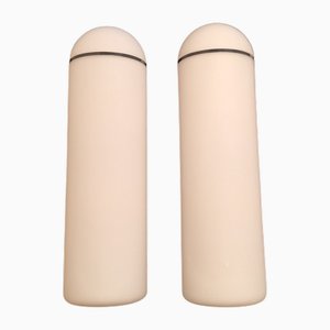Flat Vintage Wall Lamps in Opaque White Glass by Keuko, 1982, Set of 2