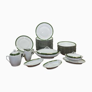 Limoges Porcelain Dinner Service in Green and Gold, 1960s, Set of 42