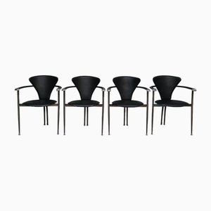 Chaises de Salle à Manger en Cuir Noir de Arrben, Italie, 1980s, Set de 4