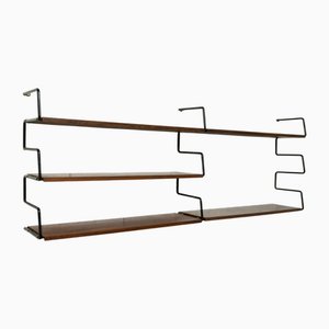 Vintage Zigzag String Shelf with 3 black ladders and 5 teak trays, 1970