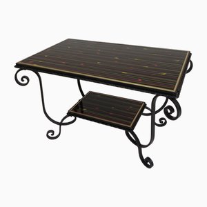 Vintage Coffee Table with 2 Glass Tops with 50s Print, 1950s