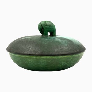 Bol Art Déco en Céramique Verte par Angelo Biancini pour Società Ceramica Italiana, Laveno, Italie, 1930s