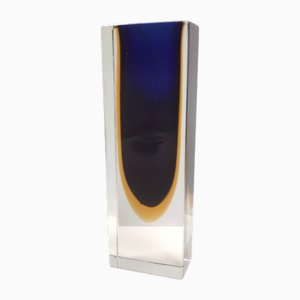 Vase Sommerso en Verre de Murano Bleu et Jaune par Flavio Poli, 1960s