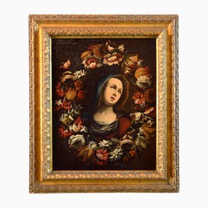 Workshop of Giovanni Stanchi, Flower Wreath with Portrait of the Virgin, 1650, Oil on Canvas, Framed