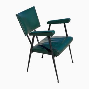 Green Leatherette Armchair attributed to Colette Gueden, 1950s