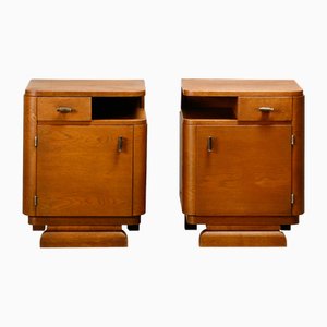 Art Deco Nachttische aus Eiche & Glas, Niederlande, 1930er, 2er Set