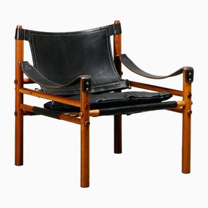 Fauteuil Sirocco Safari en Cuir Noir par Arne Norell pour Arne Norell AB, Suède, 1960s