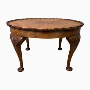 Large Round Burr Walnut Coffee Table, 1920s
