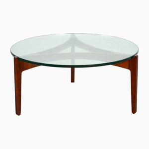 Model #104 Round Coffee Table in Rosewood with Glass Top by Sven Ellekaer for Christian Linneberg, Denmark, 1962
