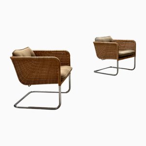 D44 Freischwinger aus Rattan & Chrom von William Dunkel für Tecta, Deutschland, 1960er, 2er Set