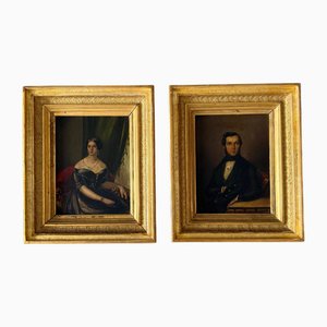 Ritratti di nobile e nobildonna, inizio XIX secolo, olio su tavola, con cornice, set di 2