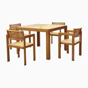 Samara Dining Table and Chairs in Ash and Rattan by Derk Jan de Vries for Maisa de Seveso, Milan, Italy, 1970s, Set of 5