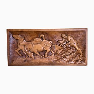 Grande Sculpture en Bois de Fermier avec Charrue Tirée par un Cheval par Wolfgang Duksch, 1990s