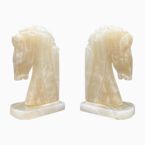 Sujetalibros Jumping Horses vintage de ónice, Italia, años 70. Juego de 2