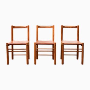 Cognacfarbene Mid-Century Esszimmerstühle aus Leder von Ibisco Sedie, 1970er, 3er Set