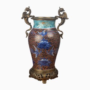 Japanese Late Edo Hichozan Shinpo Baluster Vase in Arita Porcelain and Bronze, 1830s-1850s