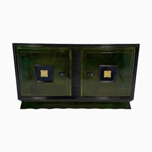 Aparador italiano Art Déco de anilina verde y latón atribuido a Valabrega, años 30