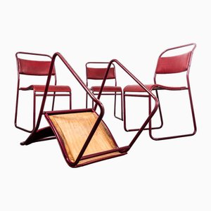 Gepolsterte stapelbare Röhren Esszimmerstühle von PEL, 1950er, 4 . Set