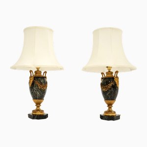Lampes Antiques en Marbre et Bronze Doré, France, 1890s, Set de 2