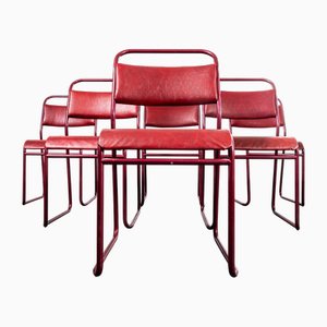 Upholstered Tubular Stacking Dining Chairs from PEL, 1950s, Set of 6