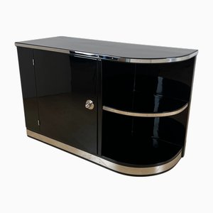 Schwarz Lackiertes Art Deco Lowboard mit Chrom Armaturen, Frankreich, 1930er