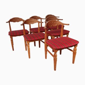 Original Danish Brutalist Dining Chairs in Oak by Henning Kjærnulf, 1970s, Set of 6