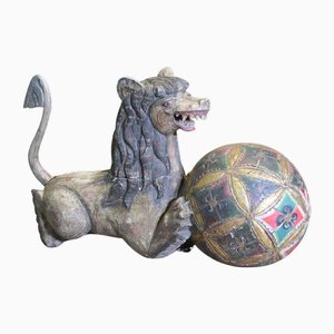 Large Carved and Painted Pixiu Temple Lion or Foo Dog