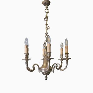 Large French Gilded Brass 6-Branch Chandelier, 1900s