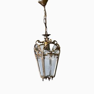 Lanterne d'Entrée Style Rococo en Laiton et Verre Gravé, France